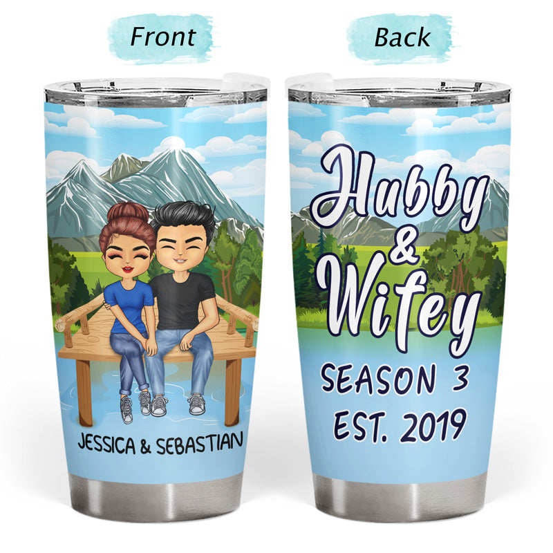Hubby And Wifey Season Married Lake Pier - Gift For Couple - Personalized Custom Tumbler