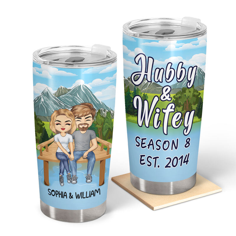 Hubby And Wifey Season Married Lake Pier - Gift For Couple - Personalized Custom Tumbler