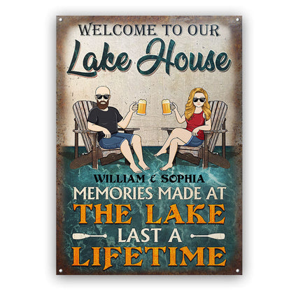 Memories Made At The Lake Last A Lifetime Husband Wife Couple - Lake House Sign - Personalized Custom Classic Metal Signs