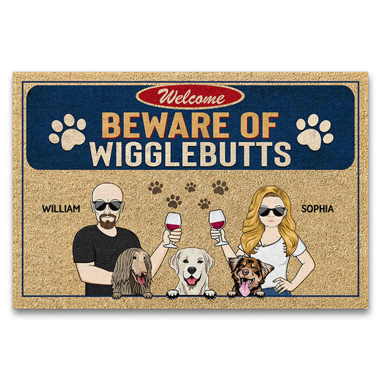 Beware Of Wigglebutts Couple Husband Wife - Gift For Dog Lovers - Personalized Custom Doormat