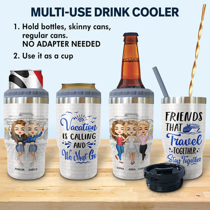 Traveling Best Friends Here's To Another Year Of Bonding Over Alcohol - Cruising Gift For BFF, Sisters - Personalized Custom Triple 3 In 1 Can Cooler