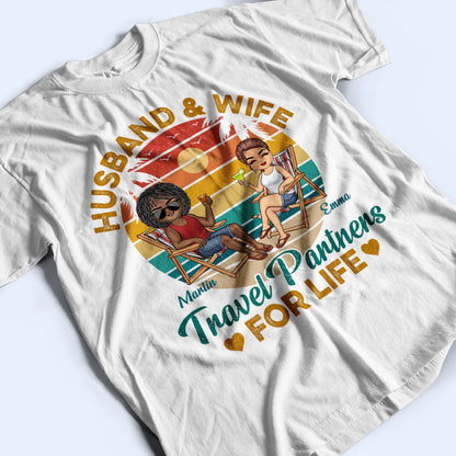 Husband And Wife Travel Partners For Life Beach Traveling Couple White - Personalized Custom T Shirt