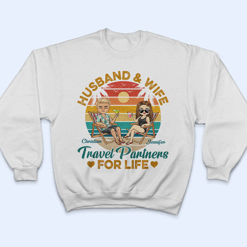 Husband And Wife Travel Partners For Life Beach Traveling Couple White - Personalized Custom T Shirt