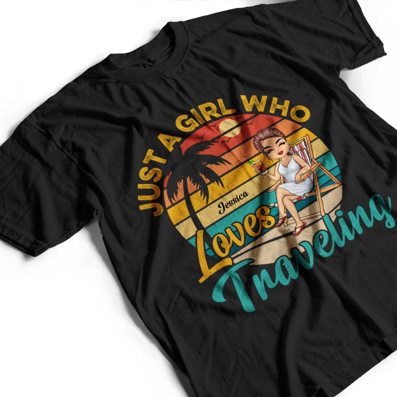 Just A Girl Who Loves Traveling Retro Beach Girl - Personalized Custom T Shirt
