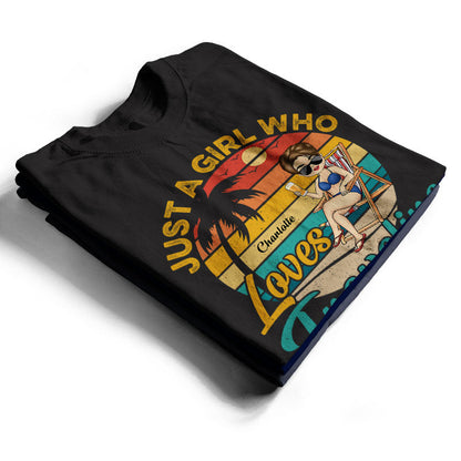 Just A Girl Who Loves Traveling Retro Beach Girl - Personalized Custom T Shirt