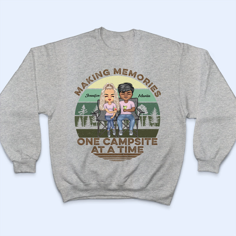 Husband Wife Sit By The Campfire And Watch People Camping - Couple Gift - Personalized Custom T Shirt