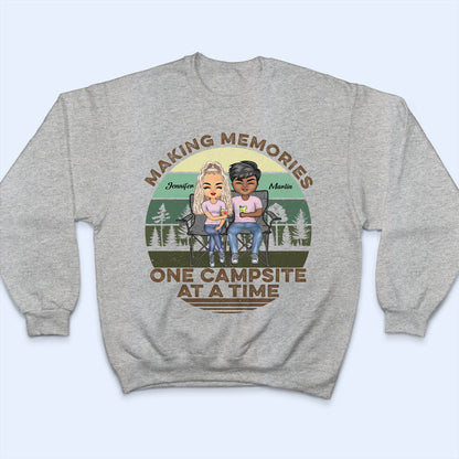 Husband Wife Sit By The Campfire And Watch People Camping - Couple Gift - Personalized Custom T Shirt