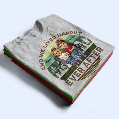 Husband Wife Sit By The Campfire And Watch People Camping - Couple Gift - Personalized Custom T Shirt