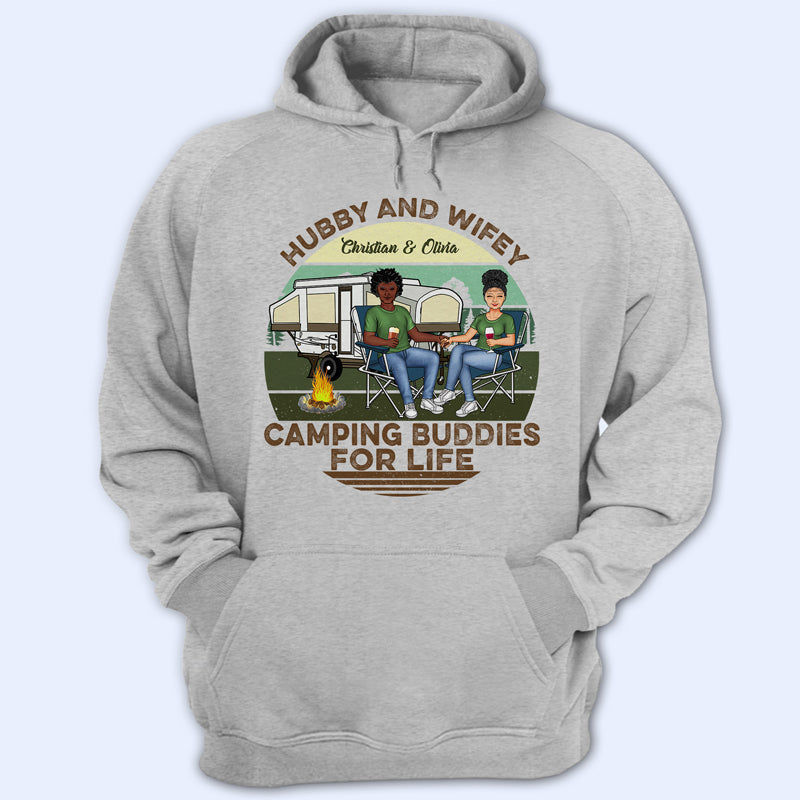Hubby And Wifey Camping Buddies For Life - Gift For Old Couples - Personalized Custom T Shirt
