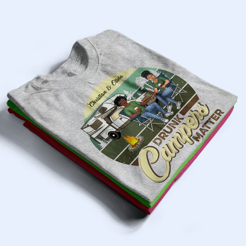 Drunk Campers Matter Retro Camping Couple - Gift For Couples - Personalized Custom T Shirt