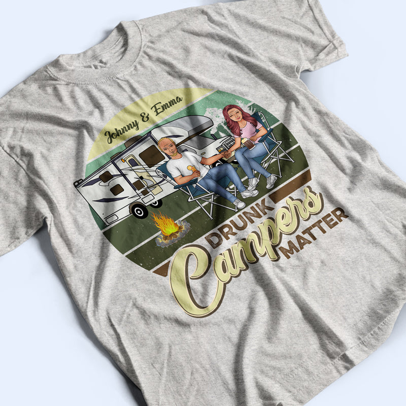 Drunk Campers Matter Retro Camping Couple - Gift For Couples - Personalized Custom T Shirt