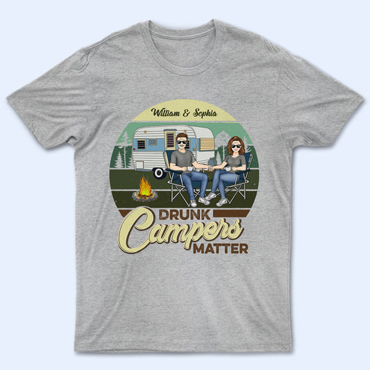 Drunk Campers Matter Retro Camping Couple - Gift For Couples - Personalized Custom T Shirt