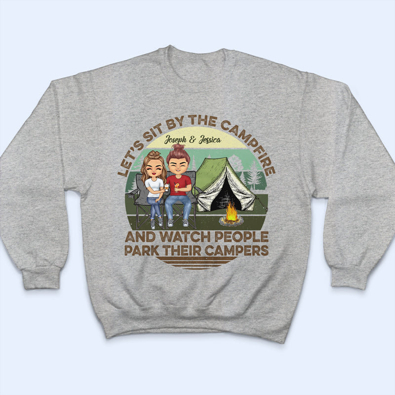 Let's Sit By The Campfire RV Husband Wife Camping - Couple Gift - Personalized Custom T Shirt