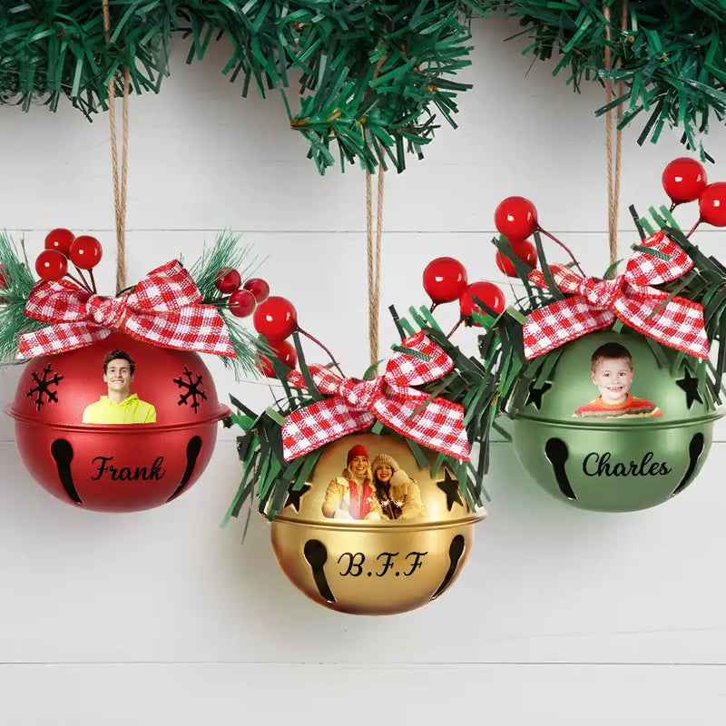 Custom Photo Christmas Bell With Name - Personalized Jingle Bell Ornament