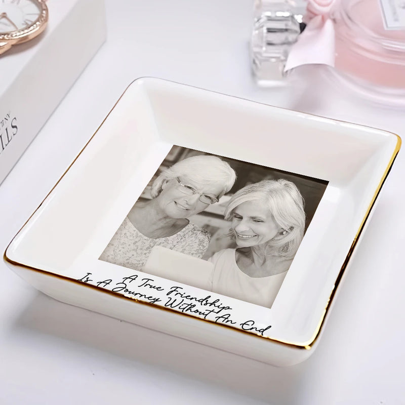 Custom Photo Besties Gray Scale Right In The Throat - Personalized Ring Dish
