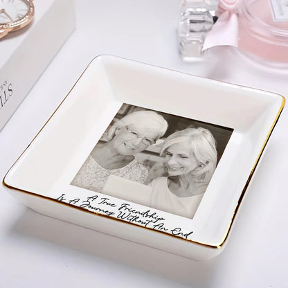 Custom Photo Besties Gray Scale Right In The Throat - Personalized Ring Dish