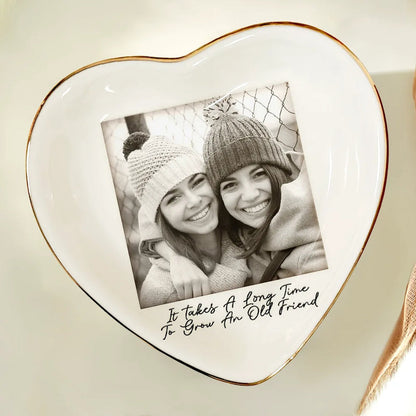 Custom Photo Besties Gray Scale Right In The Throat - Personalized Ring Dish
