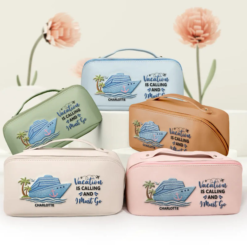 All My Cruise Crap - Personalized Embroidered Leather Makeup Bag