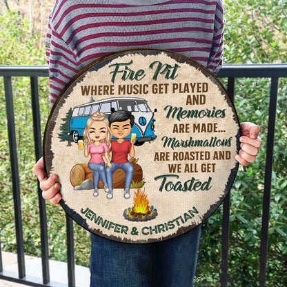 Husband And Wife Camping Partner For Life - Couple Gift - Personalized Custom Wood Circle Sign