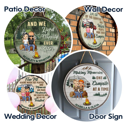 Husband And Wife Camping Partner For Life - Couple Gift - Personalized Custom Wood Circle Sign