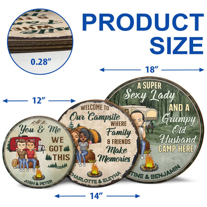 Husband And Wife Camping Partner For Life - Couple Gift - Personalized Custom Wood Circle Sign