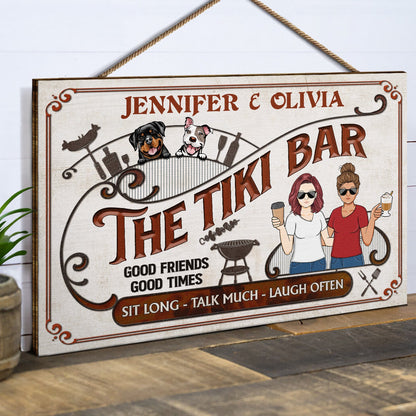 Grilling Proudly Serving Whatever You Bring - Cat, Dog Lover Couple Door Sign - Personalized Custom Wood Rectangle Sign