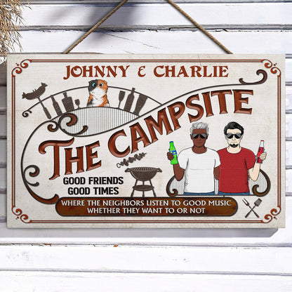 Grilling Proudly Serving Whatever You Bring - Cat, Dog Lover Couple Door Sign - Personalized Custom Wood Rectangle Sign