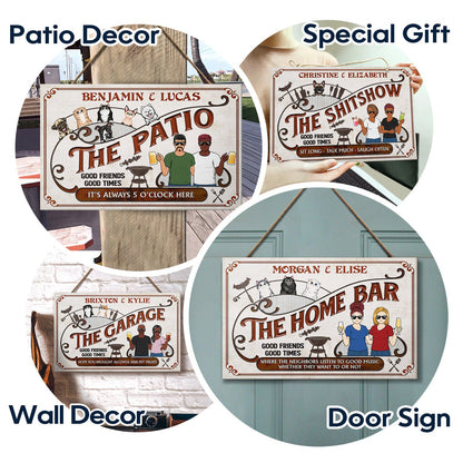 Grilling Proudly Serving Whatever You Bring - Cat, Dog Lover Couple Door Sign - Personalized Custom Wood Rectangle Sign