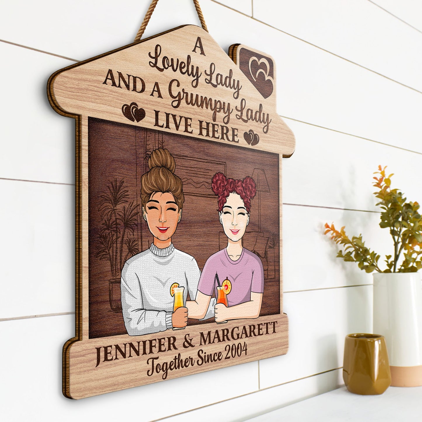 Family Couple A Lovely Lady And A Grumpy Old Man Live Here - Gift For Couples - Personalized Custom Shaped Wood Sign