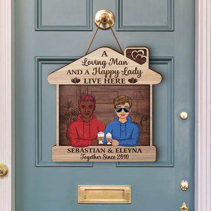 Family Couple A Lovely Lady And A Grumpy Old Man Live Here - Gift For Couples - Personalized Custom Shaped Wood Sign