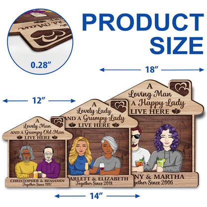 Family Couple A Lovely Lady And A Grumpy Old Man Live Here - Gift For Couples - Personalized Custom Shaped Wood Sign