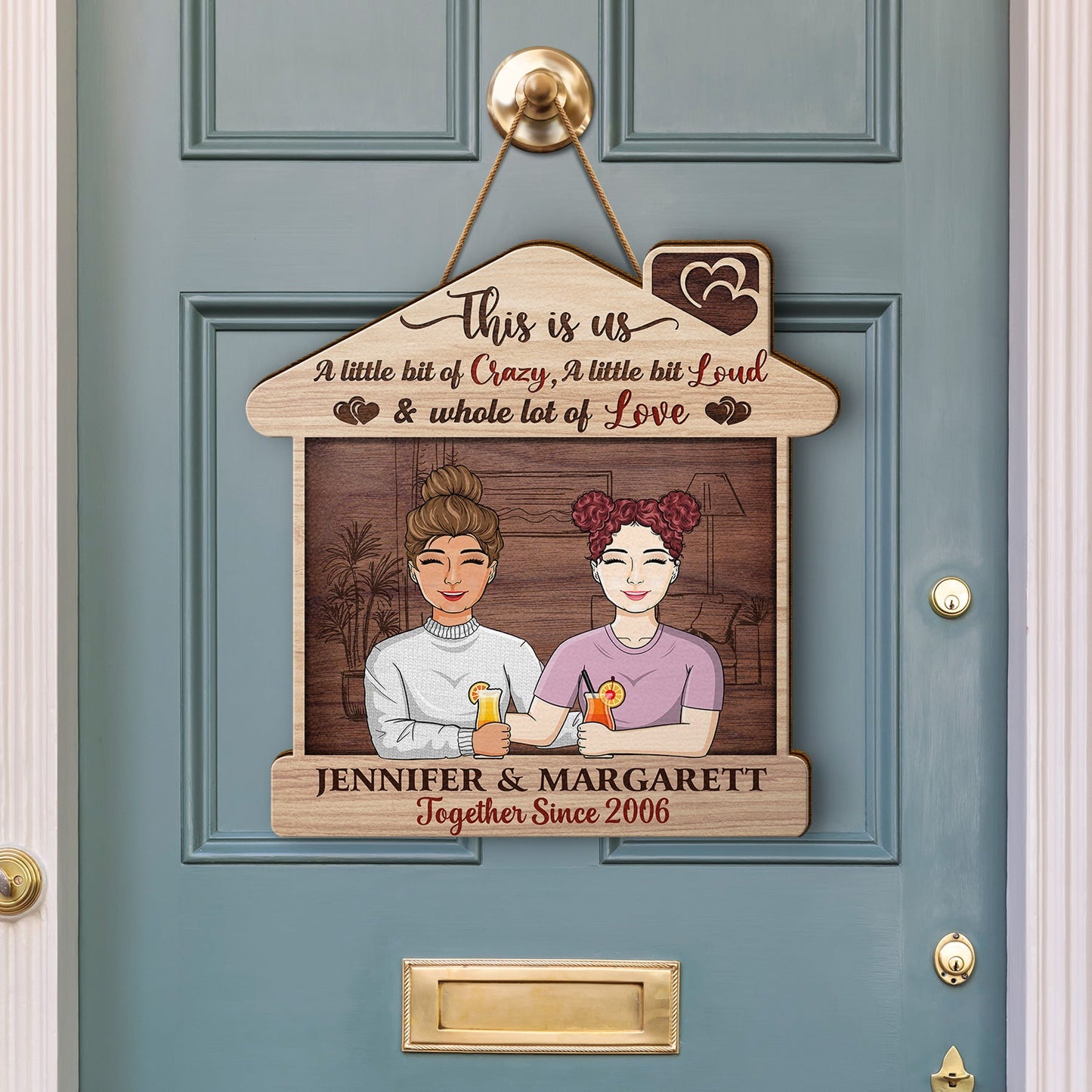 Family Couple This Is Us A Little Bit Of Crazy - Gift For Couples - Personalized Custom Shaped Wood Sign