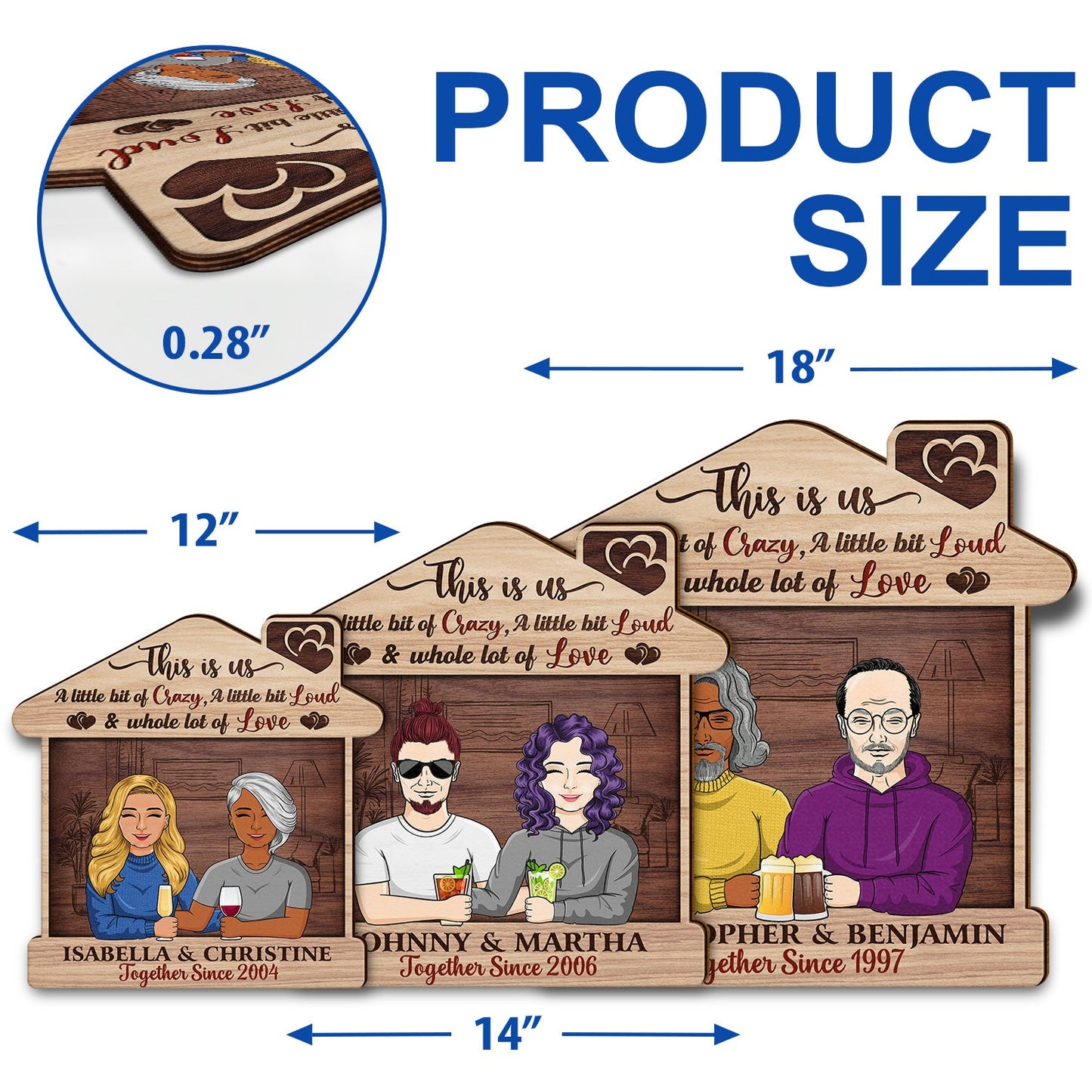 Family Couple This Is Us A Little Bit Of Crazy - Gift For Couples - Personalized Custom Shaped Wood Sign