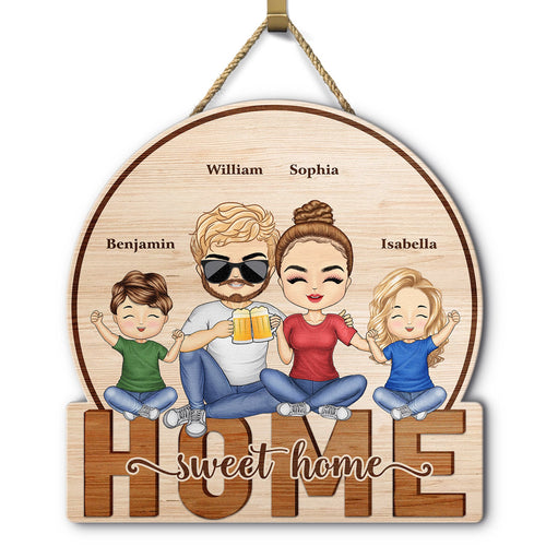Home Sweet Home Couple Parents And Kids - Gift For Family - Personalized Custom Shaped Wood Sign