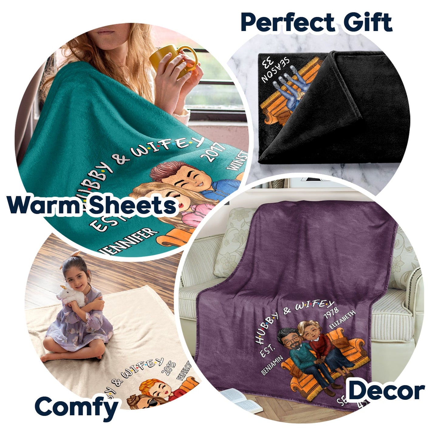 Hubby And Wifey Seasons - Birthday, Anniversary Gift For Spouse, Lover, Husband, Wife, Boyfriend, Girlfriend, Couple - Personalized Custom Fleece Blanket