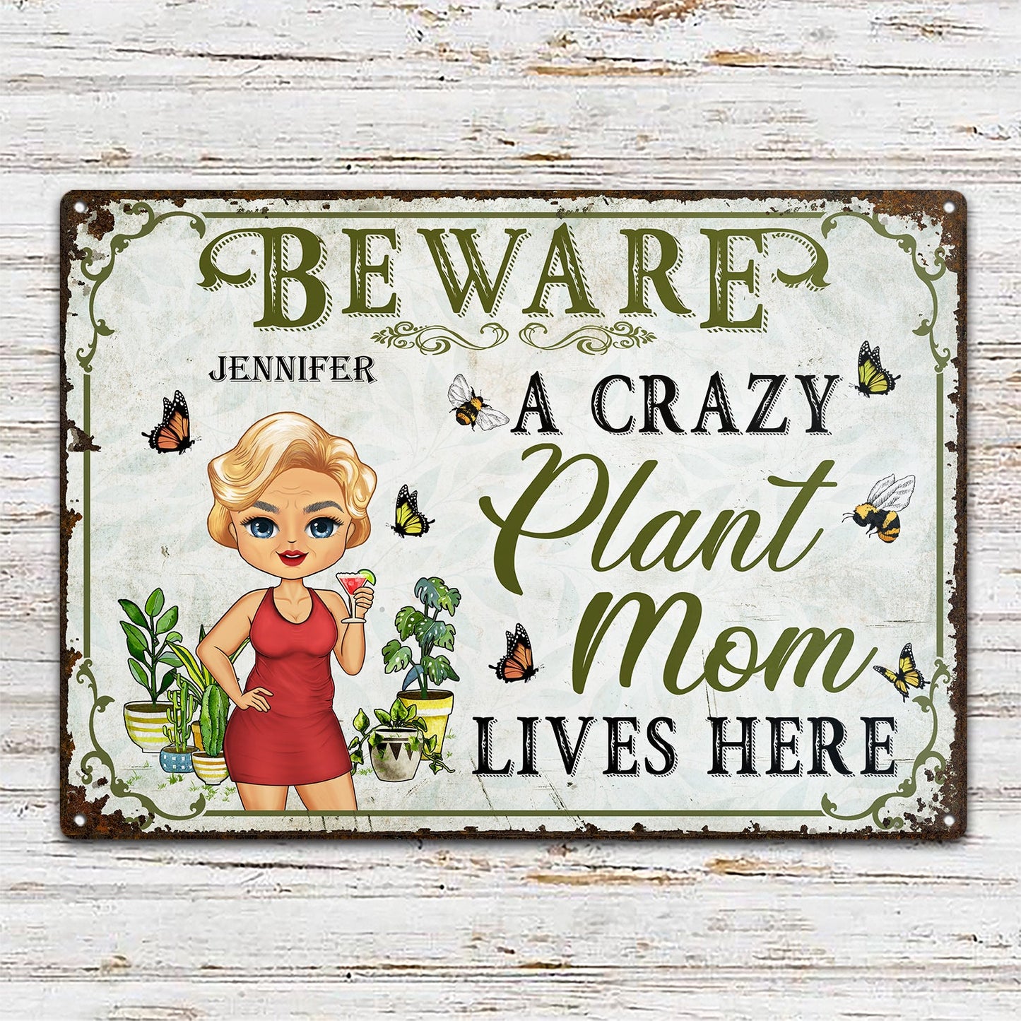 Beware A Crazy Plant Mom Lives Here - Birthday, Loving Gift For Mother, Grandma, Grandmother - Personalized Custom Metal Signs