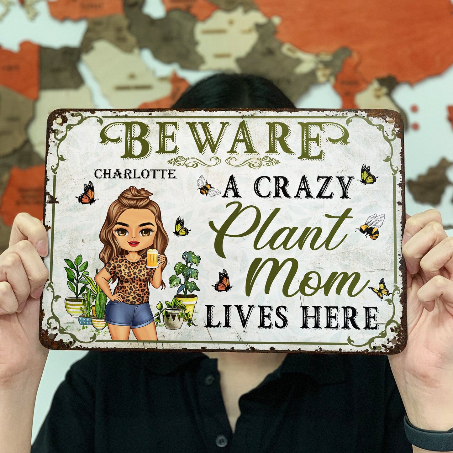 Beware A Crazy Plant Mom Lives Here - Birthday, Loving Gift For Mother, Grandma, Grandmother - Personalized Custom Metal Signs