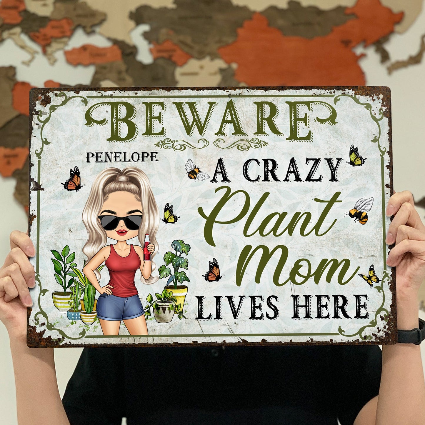 Beware A Crazy Plant Mom Lives Here - Birthday, Loving Gift For Mother, Grandma, Grandmother - Personalized Custom Metal Signs