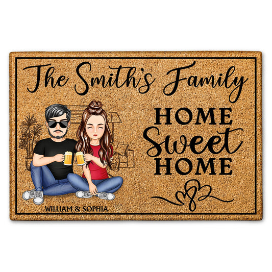 Home Sweet Home Family - Anniversary, Birthday, Home Decor Gift For Spouse, Lover, Husband, Wife, Boyfriend, Girlfriend, Couple - Personalized Custom Doormat