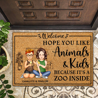 Hope You Like Animals And Kids - Anniversary, Birthday, Home Decor Gift For Spouse, Lover, Husband, Wife, Boyfriend, Girlfriend, Couple - Personalized Custom Doormat