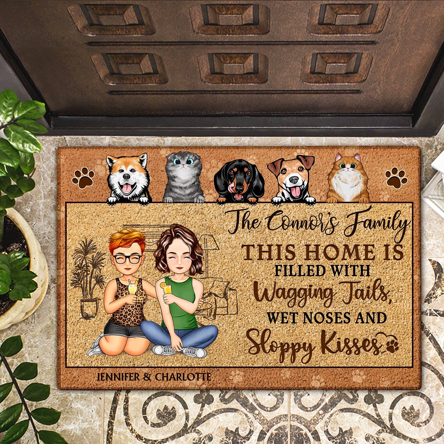 This Home Is Filled With Wagging Tails - Anniversary, Birthday, Home Decor Gift For Husband, Wife, Family, Couple, Dog Lovers - Personalized Custom Doormat