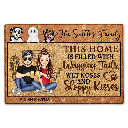 This Home Is Filled With Wagging Tails - Anniversary, Birthday, Home Decor Gift For Husband, Wife, Family, Couple, Dog Lovers - Personalized Custom Doormat