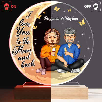 I Love You To The Moon And Back - Anniversary, Birthday Gift For Spouse, Lover, Husband, Wife, Boyfriend, Girlfriend, Couple - Personalized Custom 3D Led Light Wooden Base