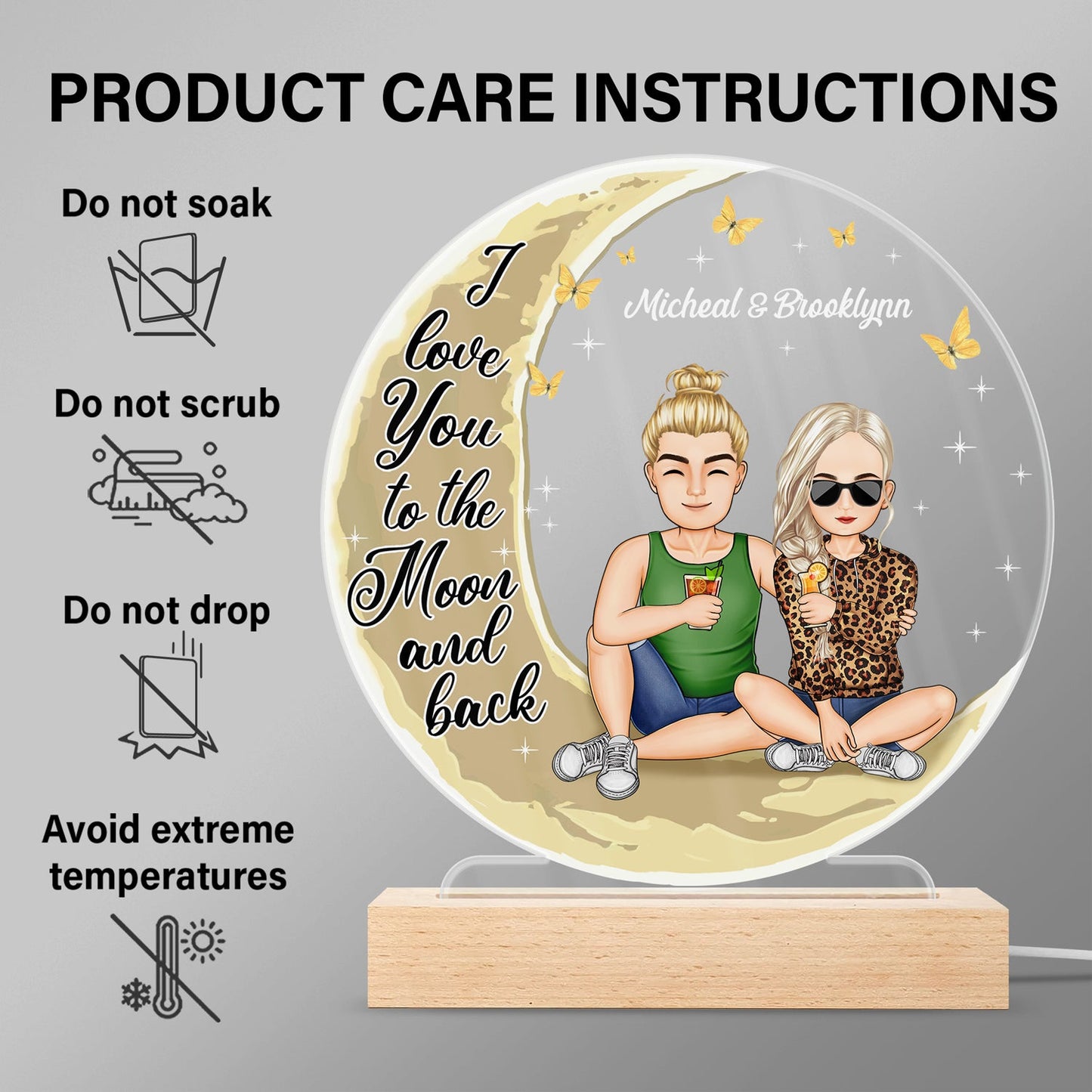 I Love You To The Moon And Back - Anniversary, Birthday Gift For Spouse, Lover, Husband, Wife, Boyfriend, Girlfriend, Couple - Personalized Custom 3D Led Light Wooden Base