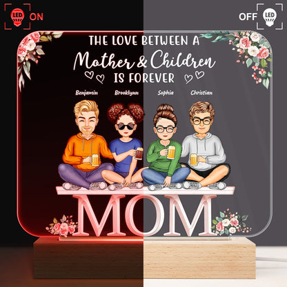 Mother And Daughters Sons Children From The Start - Birthday, Loving Gift For Mommy, Mother, Grandma, Grandmother - Personalized Custom 3D Led Light Wooden Base