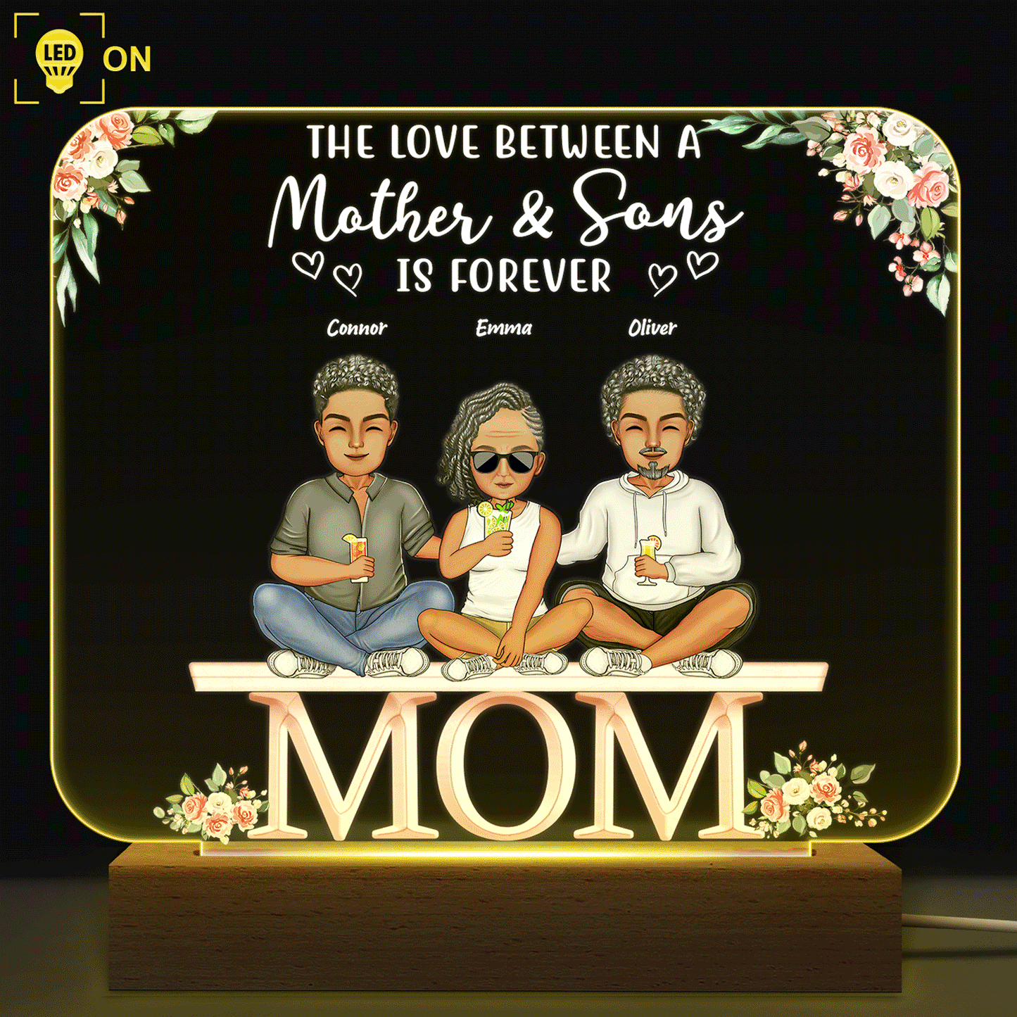 Mother And Daughters Sons Children From The Start - Birthday, Loving Gift For Mommy, Mother, Grandma, Grandmother - Personalized Custom 3D Led Light Wooden Base