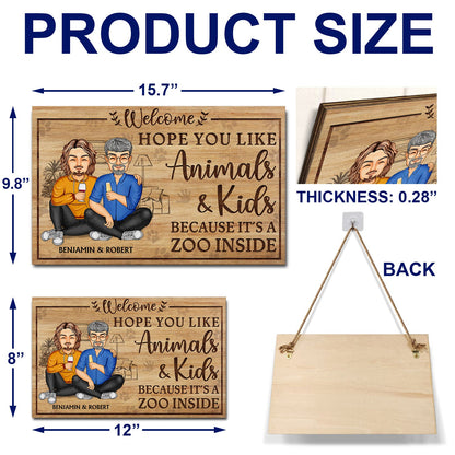 Hope You Like Animals And Kids - Anniversary, Birthday, Home Decor Gift For Spouse, Lover, Husband, Wife, Boyfriend, Girlfriend, Couple - Personalized Custom Wood Rectangle Sign