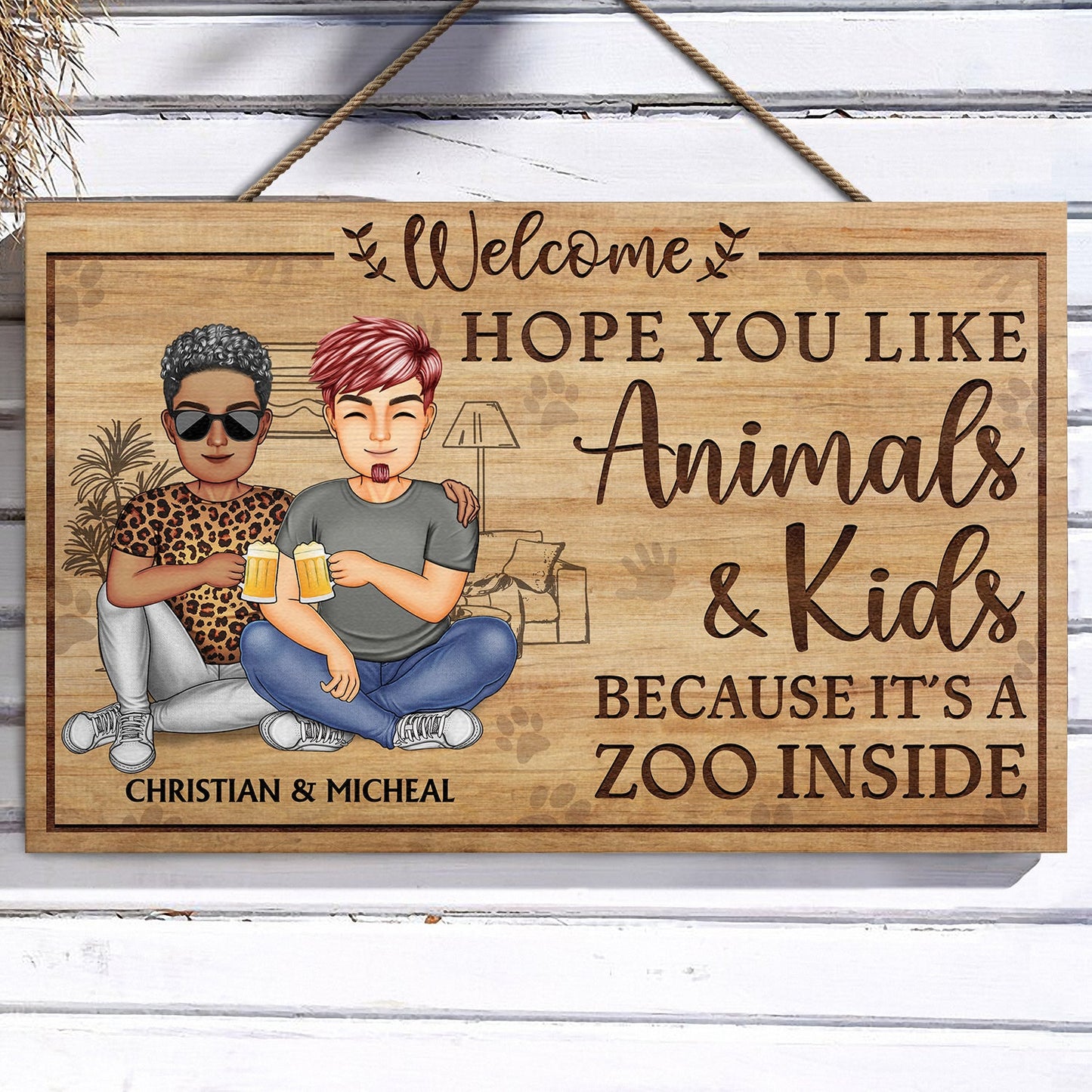 Hope You Like Animals And Kids - Anniversary, Birthday, Home Decor Gift For Spouse, Lover, Husband, Wife, Boyfriend, Girlfriend, Couple - Personalized Custom Wood Rectangle Sign