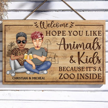 Hope You Like Animals And Kids - Anniversary, Birthday, Home Decor Gift For Spouse, Lover, Husband, Wife, Boyfriend, Girlfriend, Couple - Personalized Custom Wood Rectangle Sign