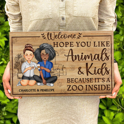 Hope You Like Animals And Kids - Anniversary, Birthday, Home Decor Gift For Spouse, Lover, Husband, Wife, Boyfriend, Girlfriend, Couple - Personalized Custom Wood Rectangle Sign
